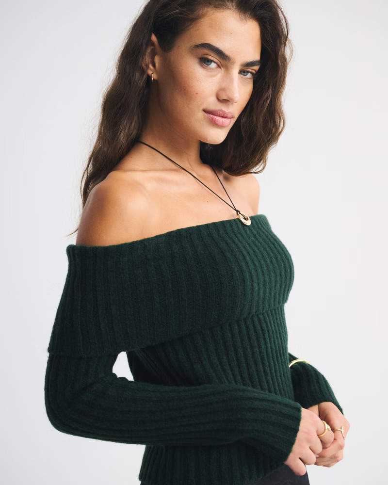 Women's Ribbed Foldover Off-The-Shoulder Sweater | Women's Tops | Abercrombie.com | Abercrombie & Fitch (US)