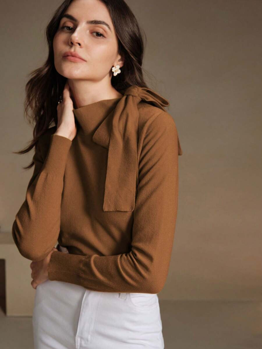Anewsta Women's Elegant Sweater With Bowknot Shoulder Design | SHEIN