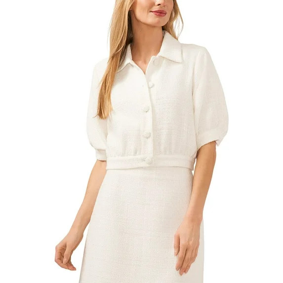 CeCe womens  Puff Short Sleeve Collared Crop Jacket, 2, White | Walmart (US)