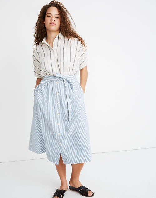 Tie Palisade Button-Front Midi Skirt in Pilar Stripe | Madewell