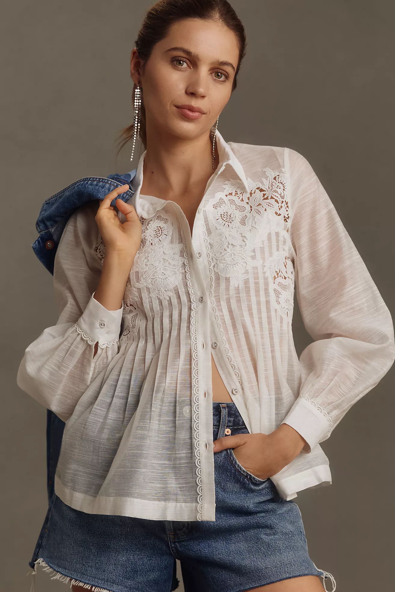 Ranna Gill Long-Sleeve Lace Pintuck Blouse | Anthropologie (US)