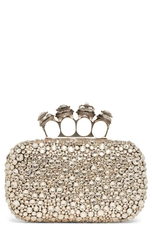 McQueen Spider Crystal Knuckle Box Clutch in Silver/silver at Nordstrom | Nordstrom