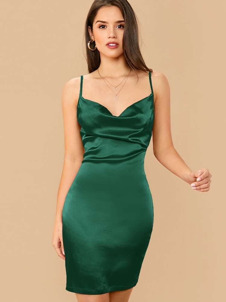 SHEIN Cowl Neck Satin Cami Dress | SHEIN