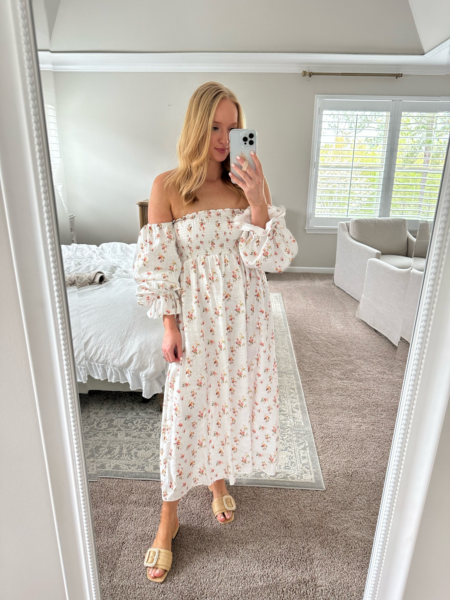 chinese dress ladies Domenica Shirred Long Sleeve Midi Dress - Pink