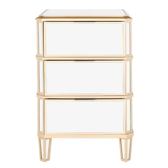 Giana 3 Drawer Mirrored Nightstand Mirror Gold - Safavieh | Target