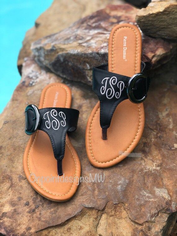 Monogrammed sandals Flat Sandals Women's Sandals | Etsy | Etsy (US)