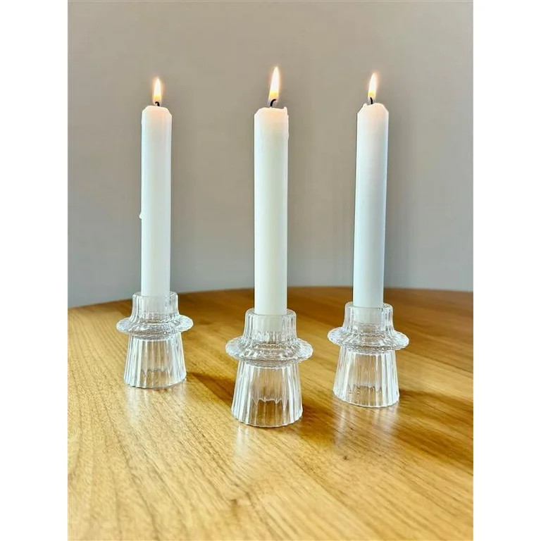 Mainstays 3" Decorative Clear Glass Ribbed Taper Tealight Candle Holder, Set of 3 - Walmart.com | Walmart (US)