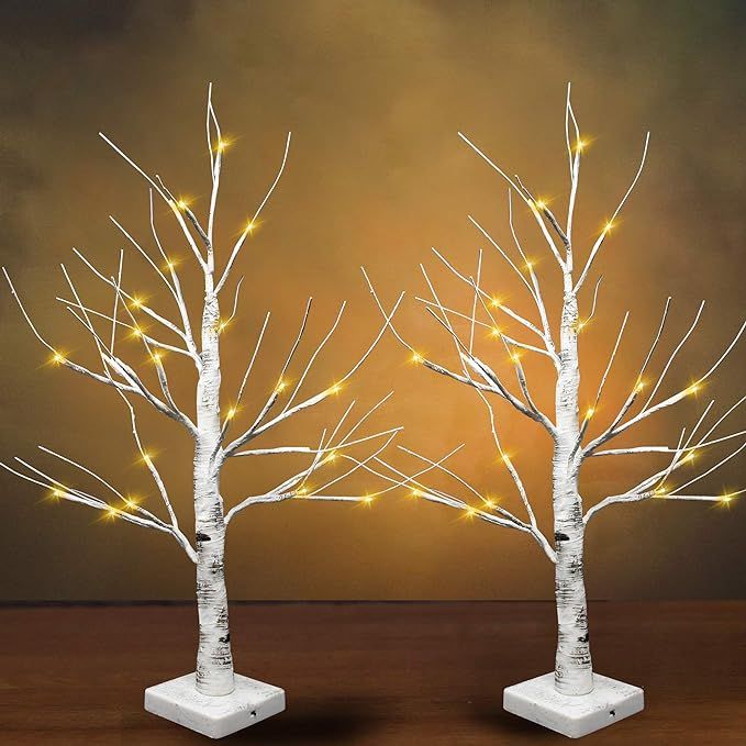 Joiedomi 2 Pack 24" LED Birch Tree, Battery Operated Warm White Tabletop Tree with Timer Light Je... | Amazon (US)