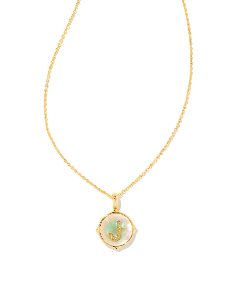 Letter J Gold Disc Pendant Necklace in Iridescent Abalone | Kendra Scott