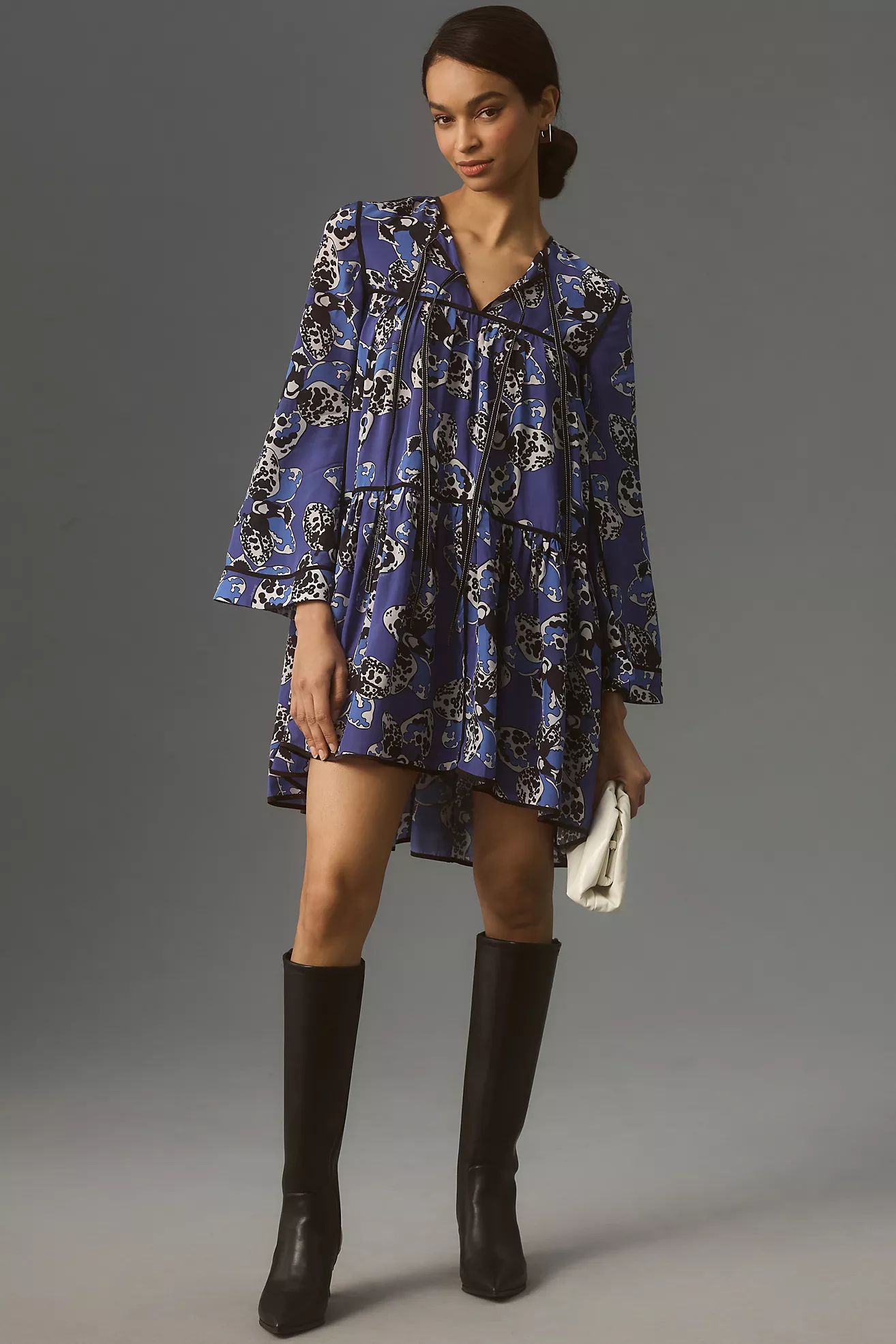 Dhruv Kapoor Long-Sleeve Printed Babydoll Mini Dress | Anthropologie (US)