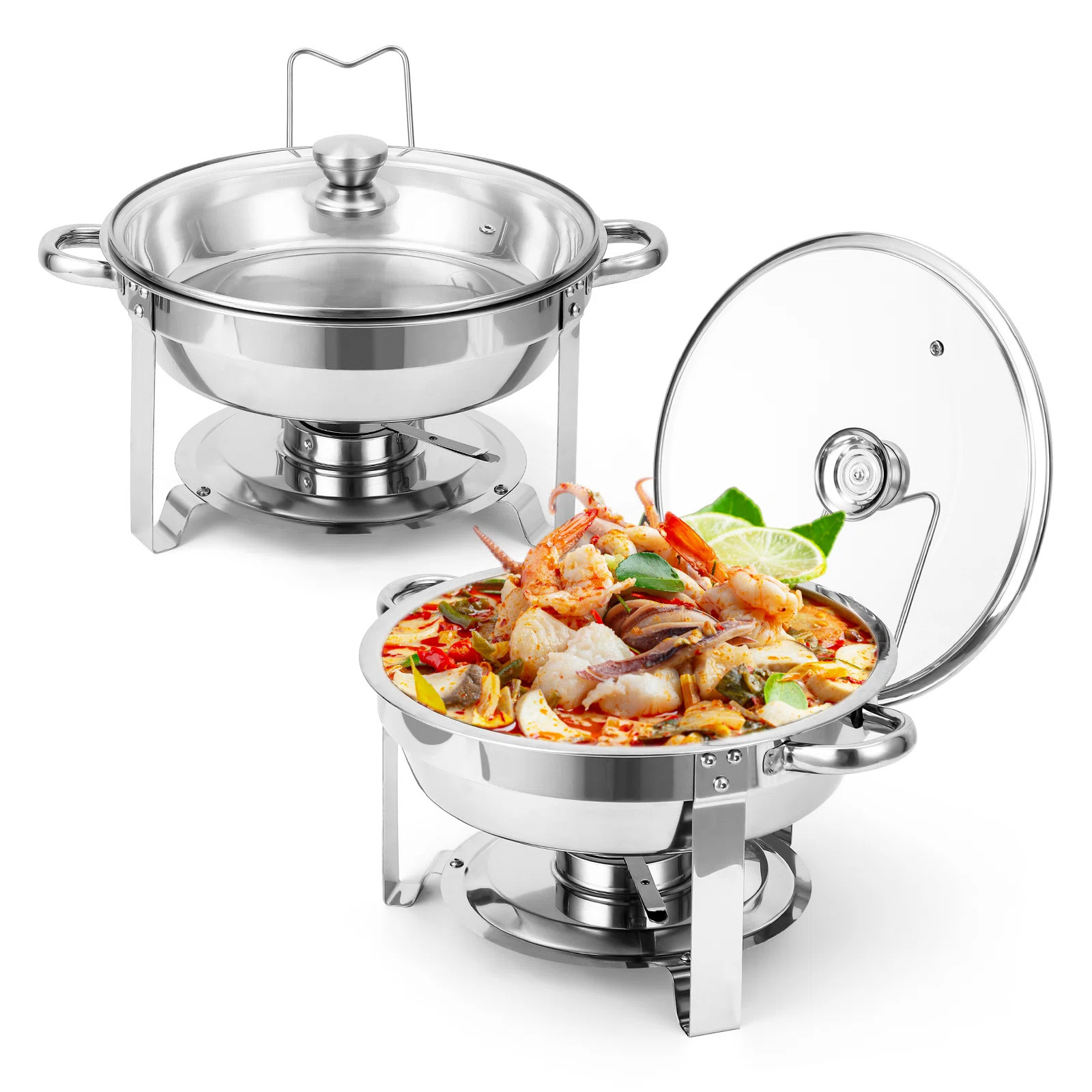 Prep & Savour Chafing Dish Buffet Set 2 Pack 5QT, Stainless Steel Round Chafing Dishes for Buffet... | Wayfair North America