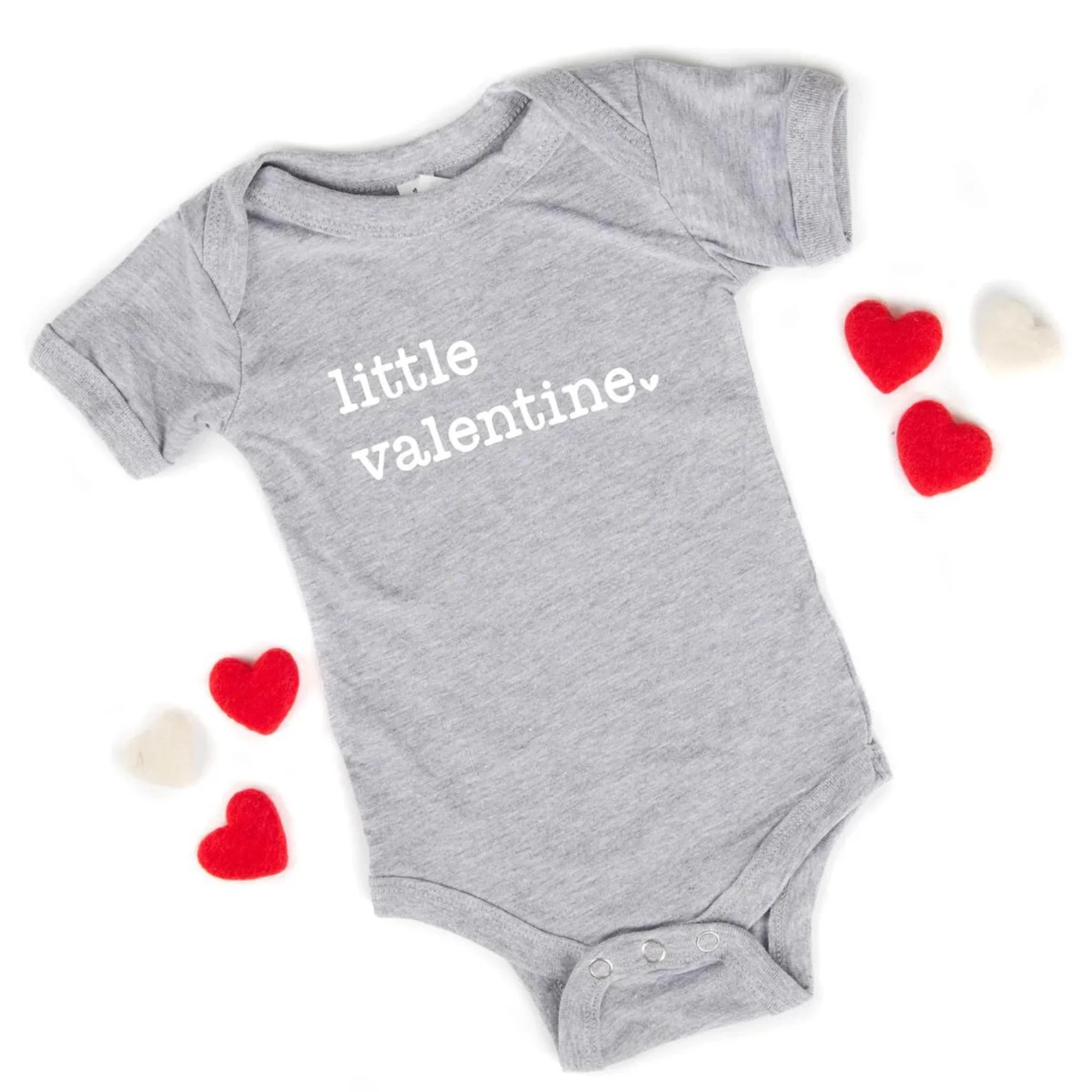 Little Valentine Short Sleeve Bodysuit, Heather Grey | SpearmintLOVE