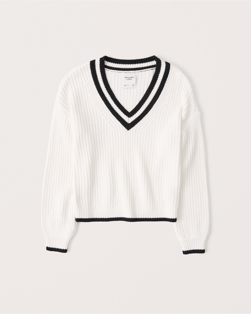 Women's Slouchy Cotton V-Neck Sweater | Women's New Arrivals | Abercrombie.com | Abercrombie & Fitch (US)