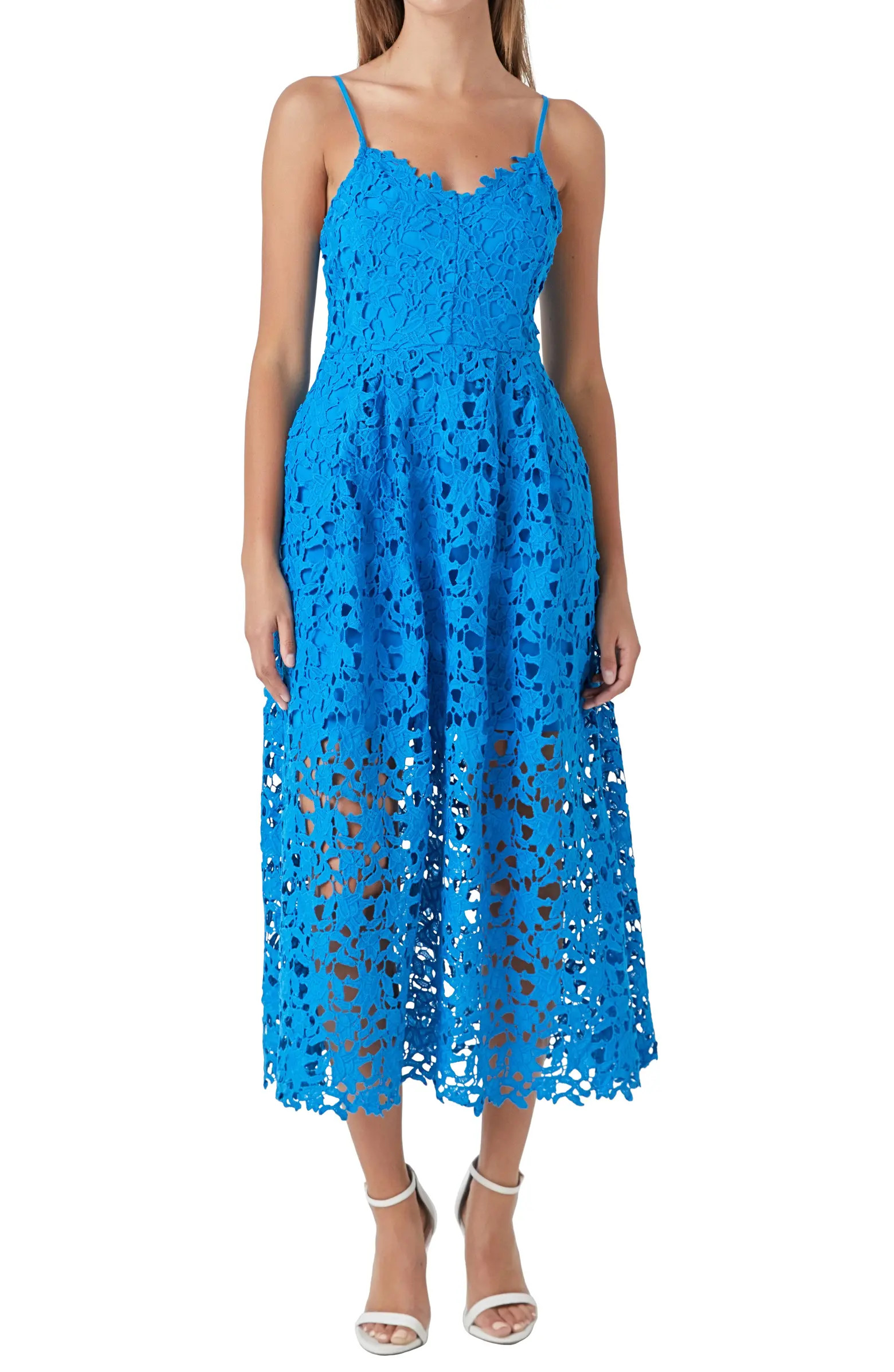 Lace Spaghetti Strap Midi Dress | Nordstrom