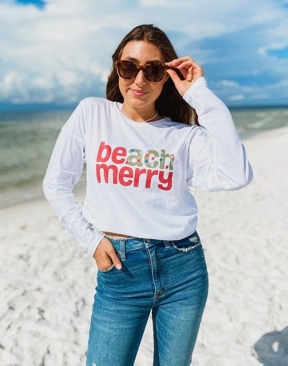 Beach Merry Lights Long Sleeve Tee - Women - White | 30A Gear