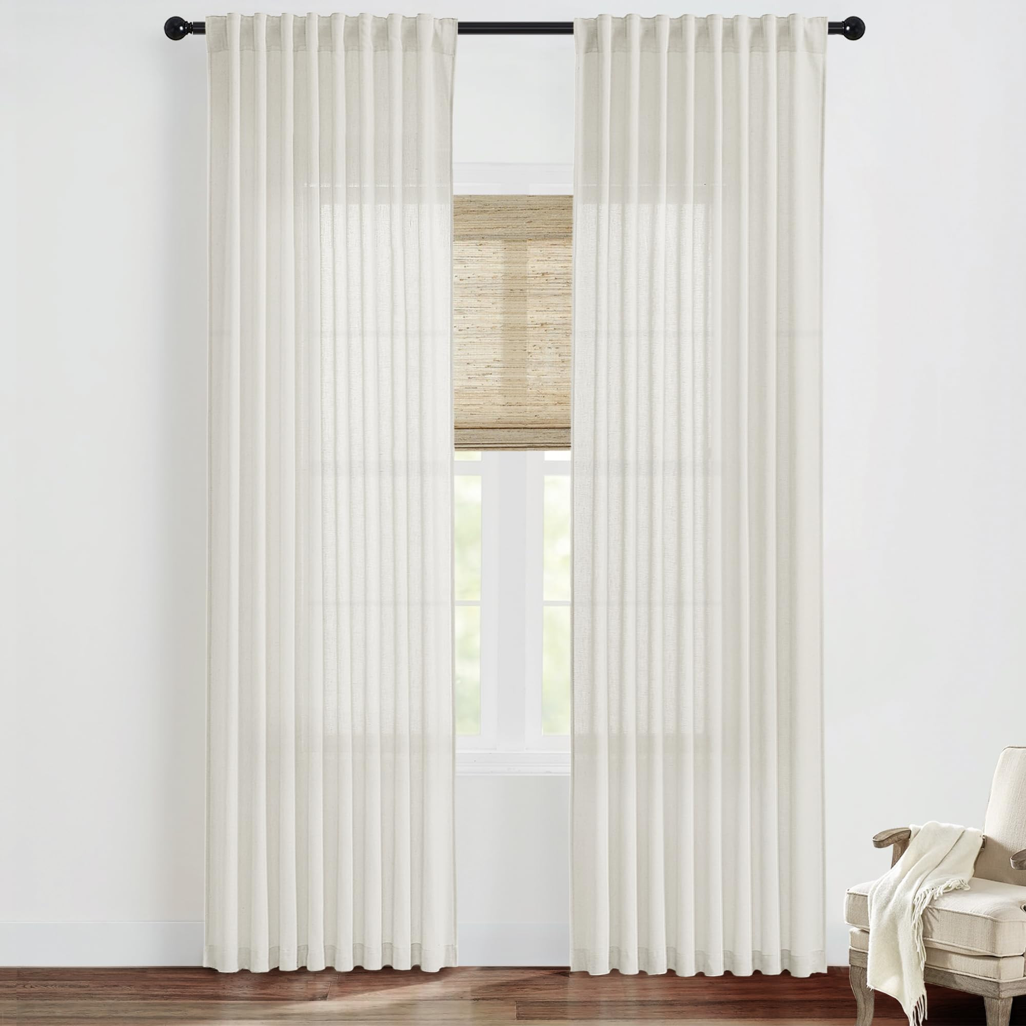 SHINELAND 108 Inch Curtains Long for Track System,Sheer Linen Pleated Mount 9FT Floor to Ceiling ... | Amazon (US)