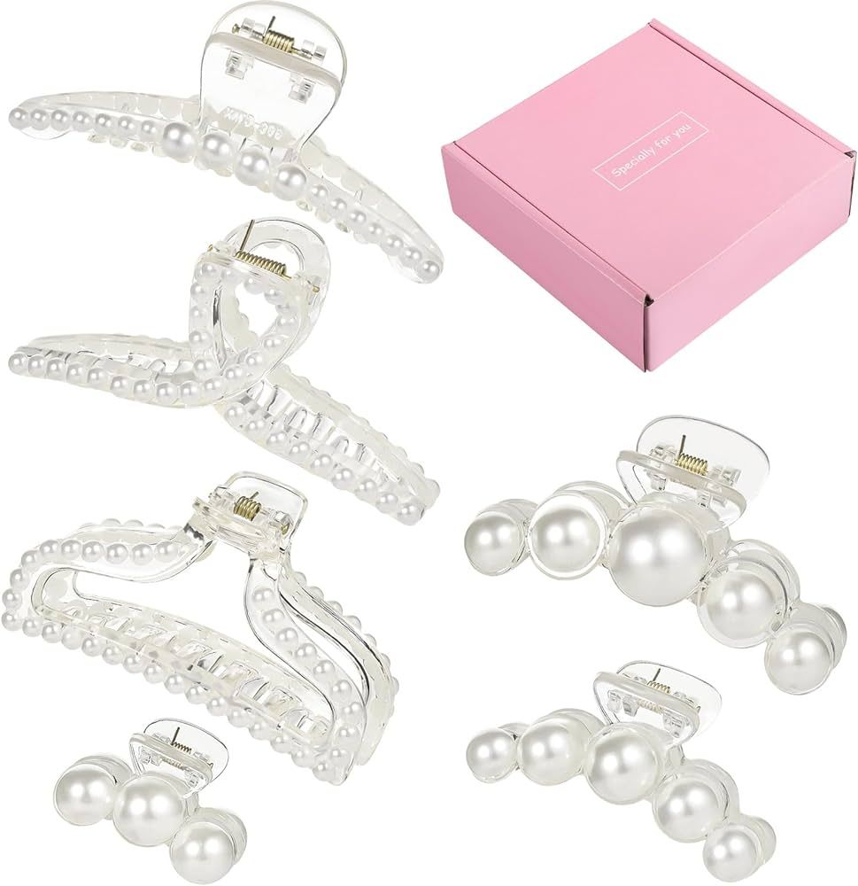 6 Pcs Pearl Hair Claw Clips, Fancy Pearl Wedding Hair Accessories Gift for Women Girls with Gift ... | Amazon (US)