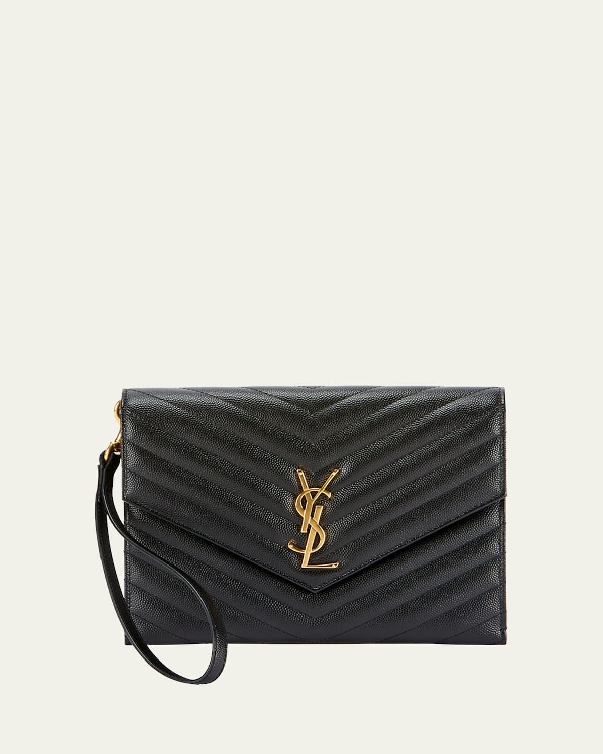 YSL Monogram Flap Clutch Bag in Grained Leather | Bergdorf Goodman