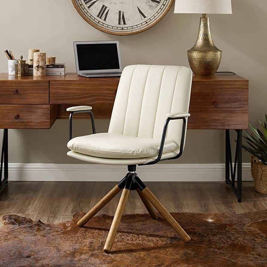 Art Leon Mid Century Modern Chair, Oak Legs Swivel Accent Chair No Wheels, Faux Leather Armchair ... | Amazon (US)
