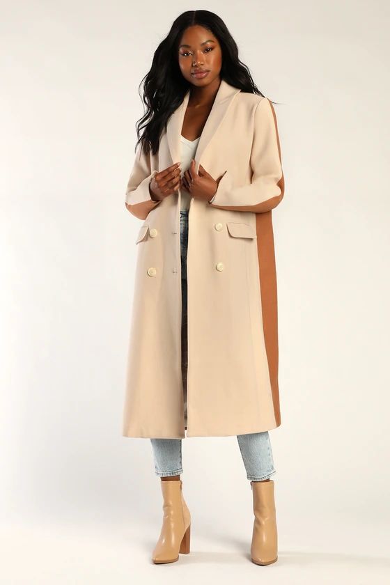 Double the Chic Cream and Brown Color Block Coat | Lulus (US)