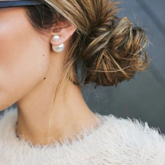20% off flash sale PEARL Double Ball Stud Earrings Minimalist Double Sided Front Back Earrings | Etsy (US)