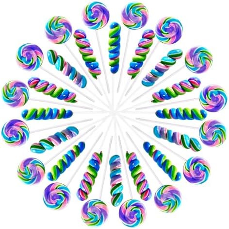Rainbow Twisty & Swirl Lollipops 32pk (16 swirl &16 twist) Blueberry, Mermaid Lollipop Candy Indi... | Amazon (US)