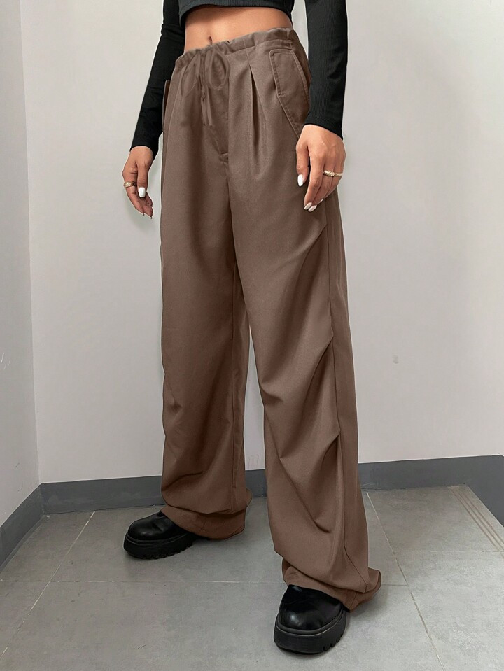 Solid Drawstring Waist Wide Leg Pants | SHEIN