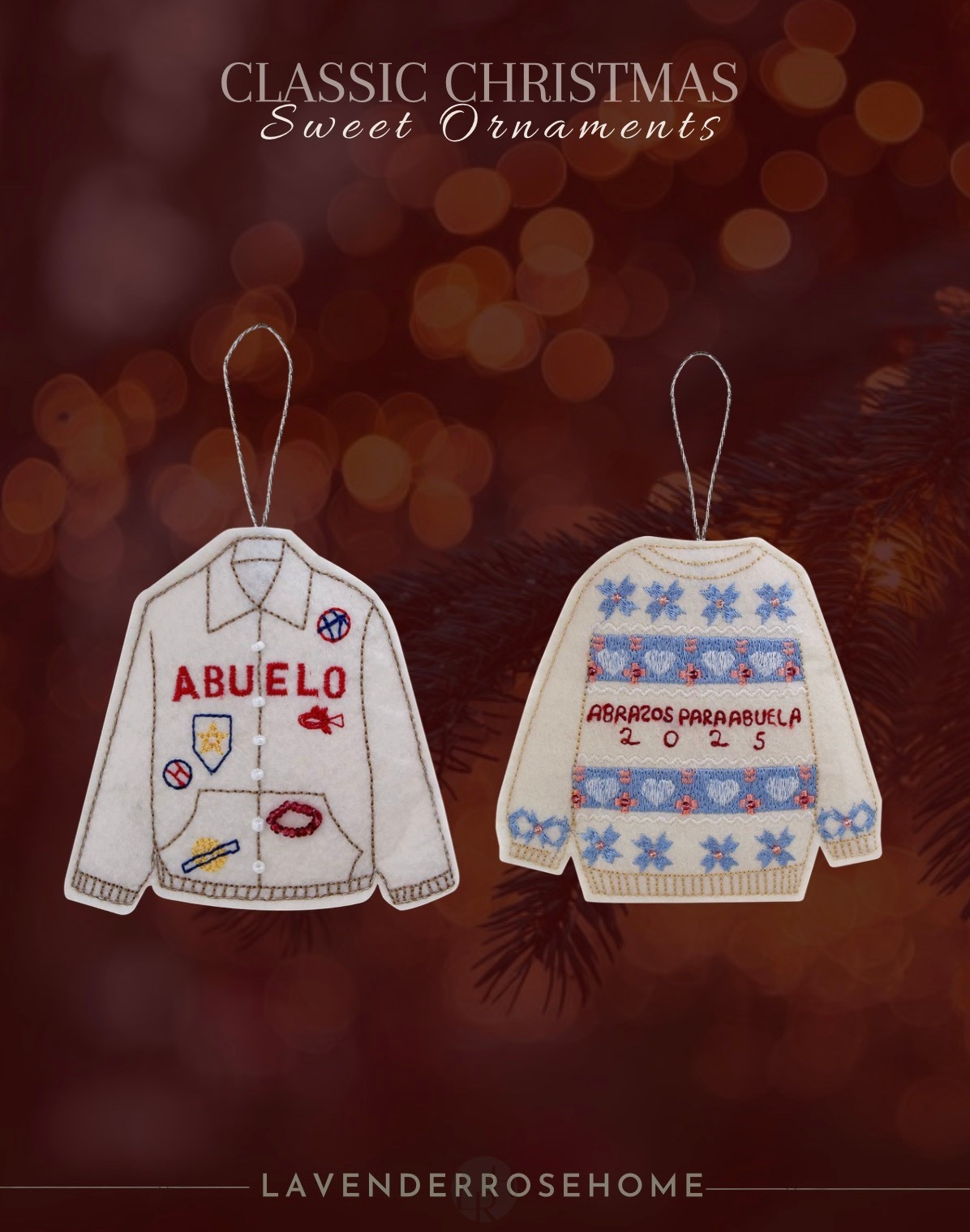These embroidered Abuelo and Abuela ornaments are such a tender little touch for the tree - and they’d be just as precious tied onto their gifts as a keepsake decoration.

Christmas Ornament. Embroidered Ornament. Holiday Decor. Abuelo. Abuela. Grandparents. Nostalgic Christmas. Lavender Rose Home. 

#LTKFindsUnder50 #LTKHoliday #LTKHome