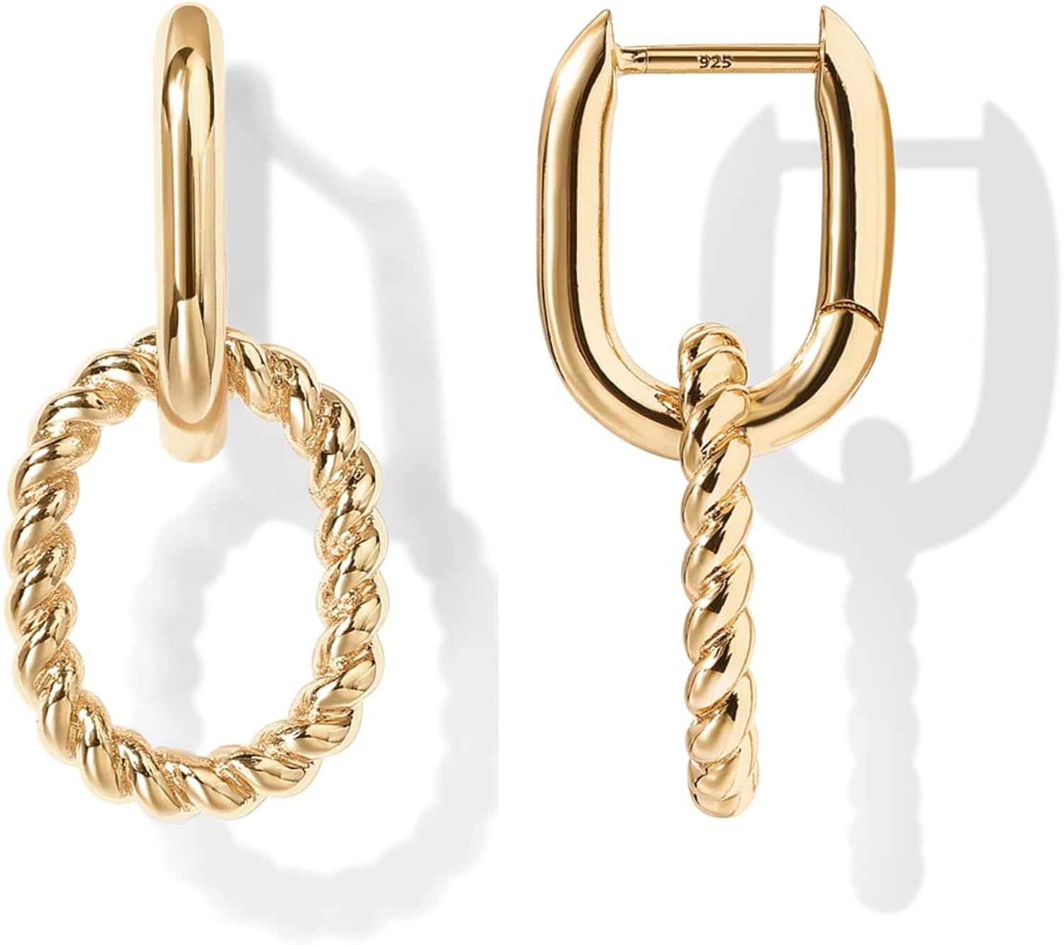 PAVOI 14K Gold Convertible Rope and Plain Link Earrings for Women | Huggie Hoop Earrings | Drop D... | Amazon (US)
