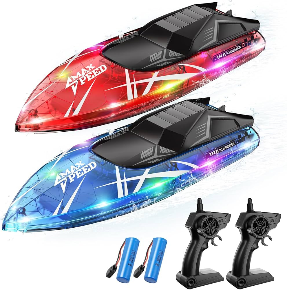 Remote Control Boat for Kids, 2Pack RC Boats with LED Lights for Pools Lakes River & Bathtub, 2.4... | Amazon (US)
