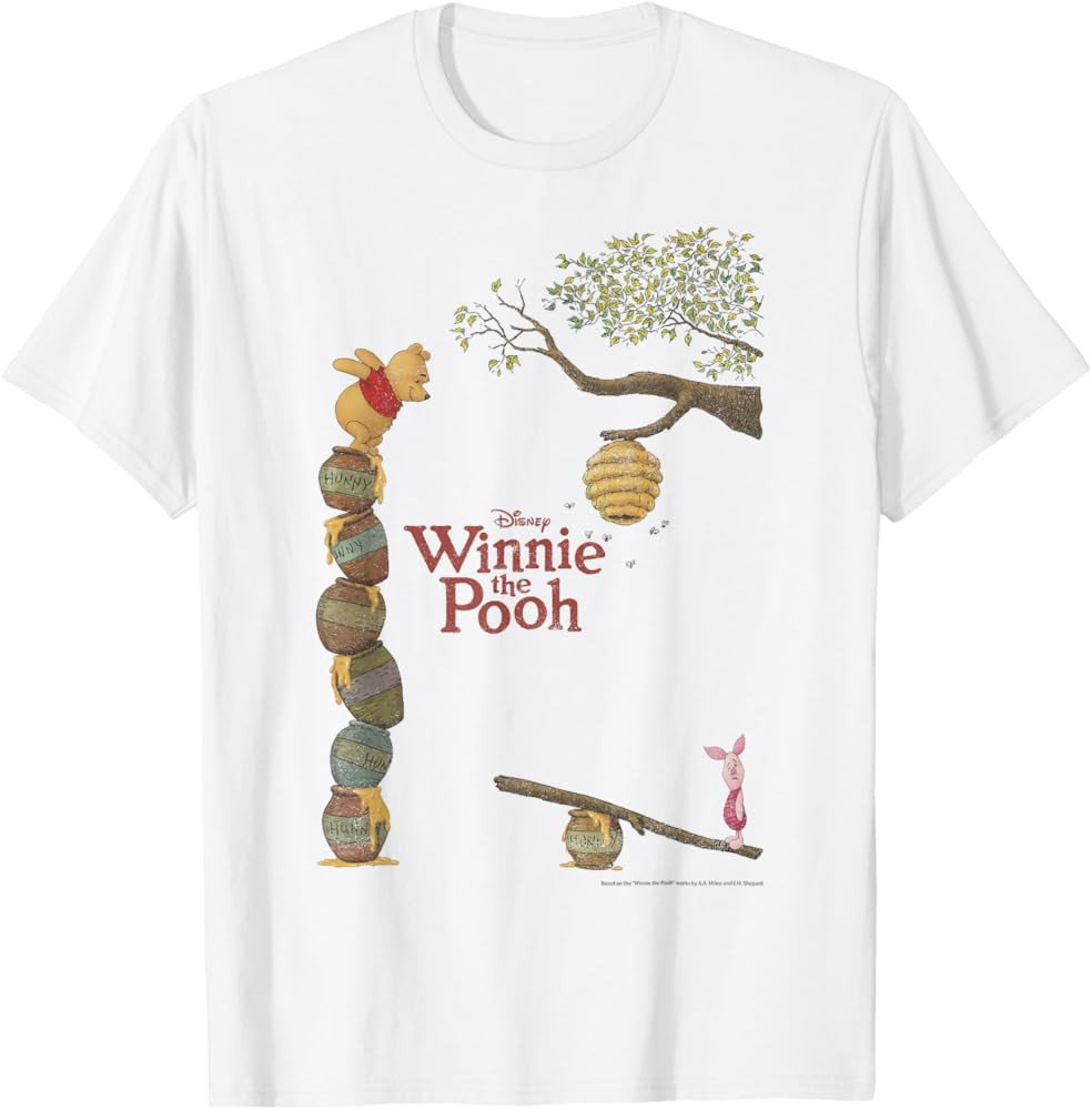 Disney Winnie The Pooh & Piglet Honey Pot Stack T-Shirt | Amazon (US)