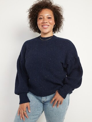 Mock-Neck Speckled Shaker-Stitch Sweater for Women | Old Navy (US)