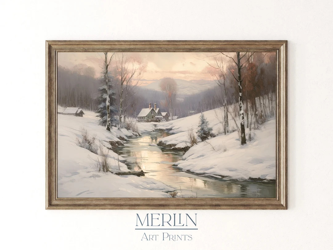 Vintage Winter Landscape Art Print Download Landscape Winter Painting Printable Digital Landscape... | Etsy (US)