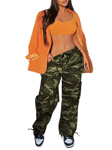 SDNGED Camo Cargo Pants for Women,Womens Drawstring Elastic Waist Cargo Pants with Pocket,Baggy Camouflage Pants for Women | Amazon (US)