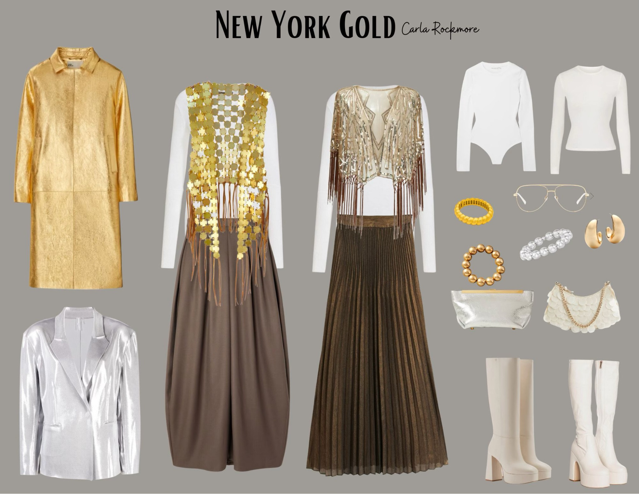 I actually find the best color combinations to pair with gold or silver metallic leathers are neutrals and cream tones. The contrast  is softer between those tones and metallics. They always look very fluid. They talk to each other in soft whispers. Whereas, sometimes a silver or gold leather jacket paired with something black looks a little jarring. P.S. This fantastic chainmail vest is a vintage piece. I’ve had it for 25 years, and supposedly it was Jerry Hall’s. It’s made numerous outfits.


#LTKstyletip #LTKfit #LTKFind