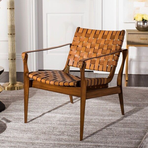 Safavieh Couture Dilan Leather Safari Chair- Light Brown / Brown - 24.5"x30"x30" | Bed Bath & Beyond