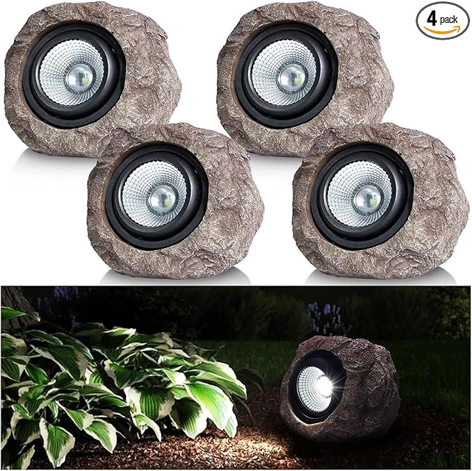 Solar Garden Rock Lights Outdoor - IP65 LED Waterproof Solar Spotlight, Solar Powered Landscape L... | Amazon (US)