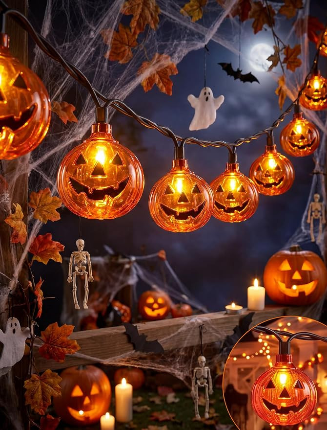 8.5FT Pumpkin String Lights with 10 Bulbs for Halloween Outdoor Decor Party | Amazon (US)