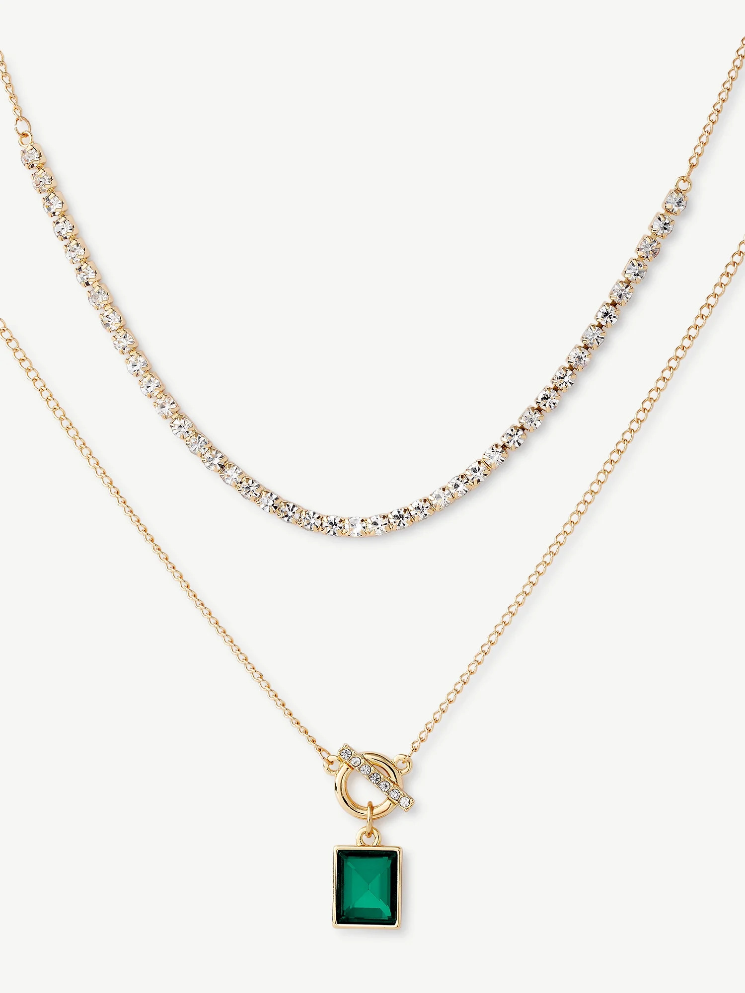 Sofia Jewelry by Sofia Vergara Women's Gold-Tone Green Stone Layered Collar and Pendant Necklace ... | Walmart (US)