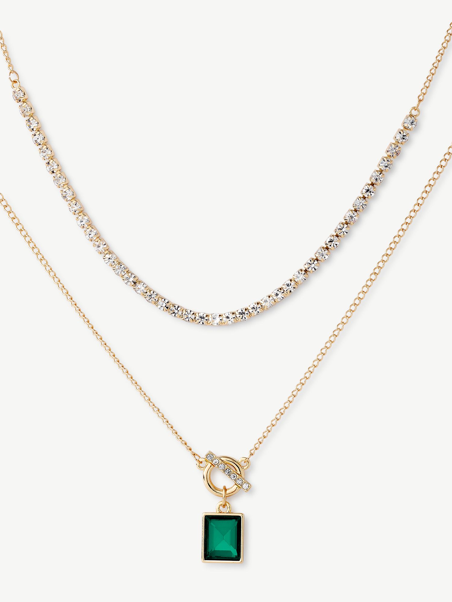 Sofia Jewelry by Sofia Vergara Women's Gold-Tone Green Stone Layered Collar and Pendant Necklace ... | Walmart (US)