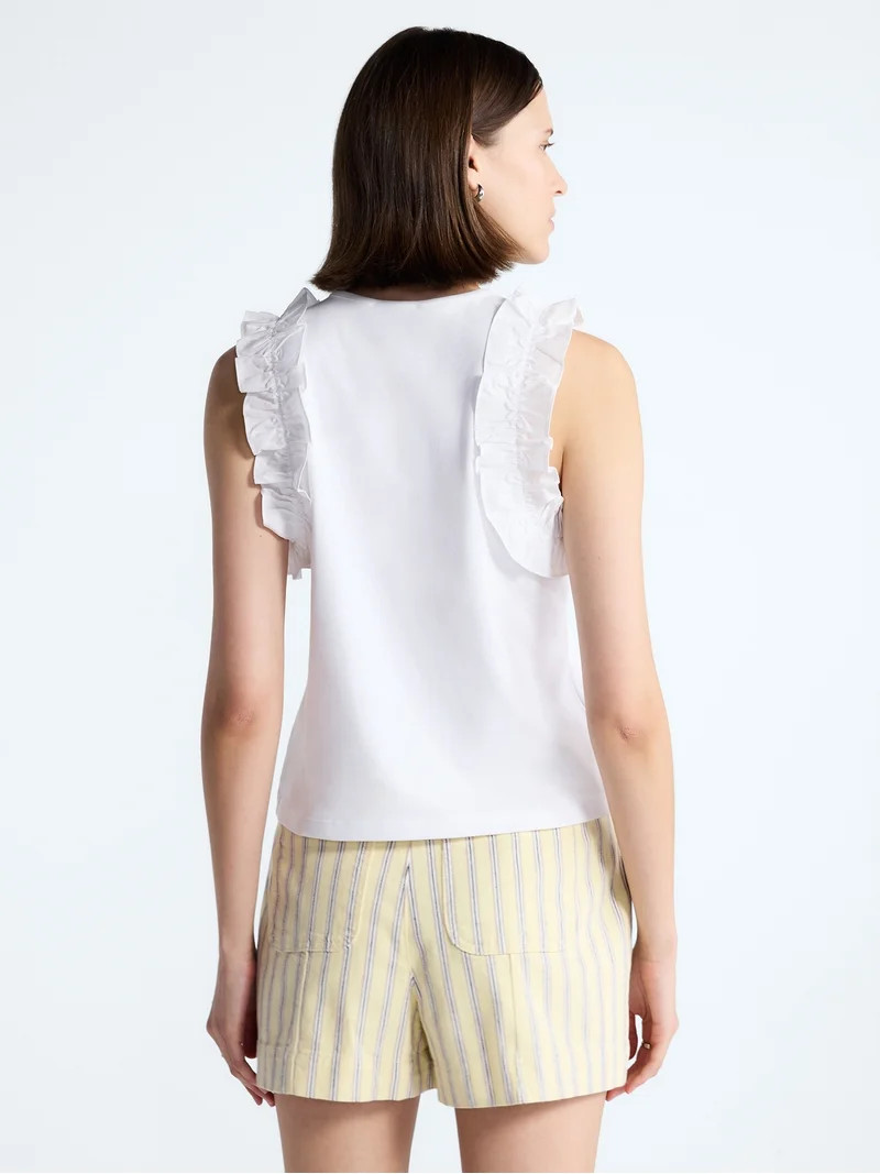 Free Assembly Women's and Women's Plus Ruffle Trim Mixy Tank Top, Sizes XS-4X | Walmart (US)