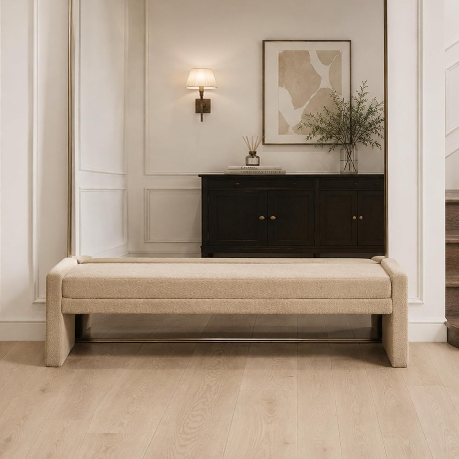 66.9" W Modern Boucle Shoe Bench King Size End of Bed Bench, Wheat. | Amazon (US)
