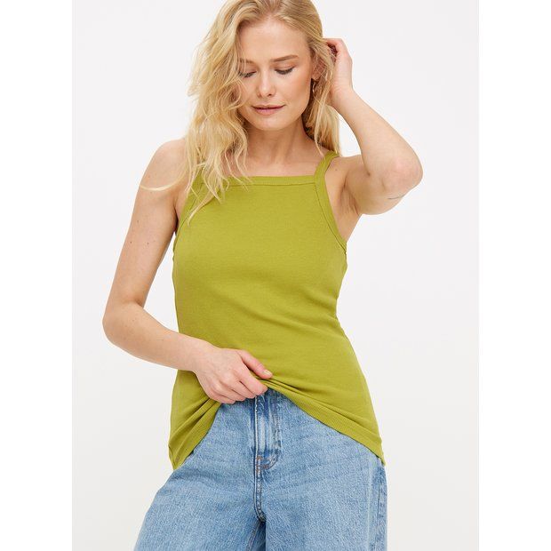 Buy Green Plain Ribbed Vest Top 20 | Camisoles and vests | Tu | Tu Clothing
