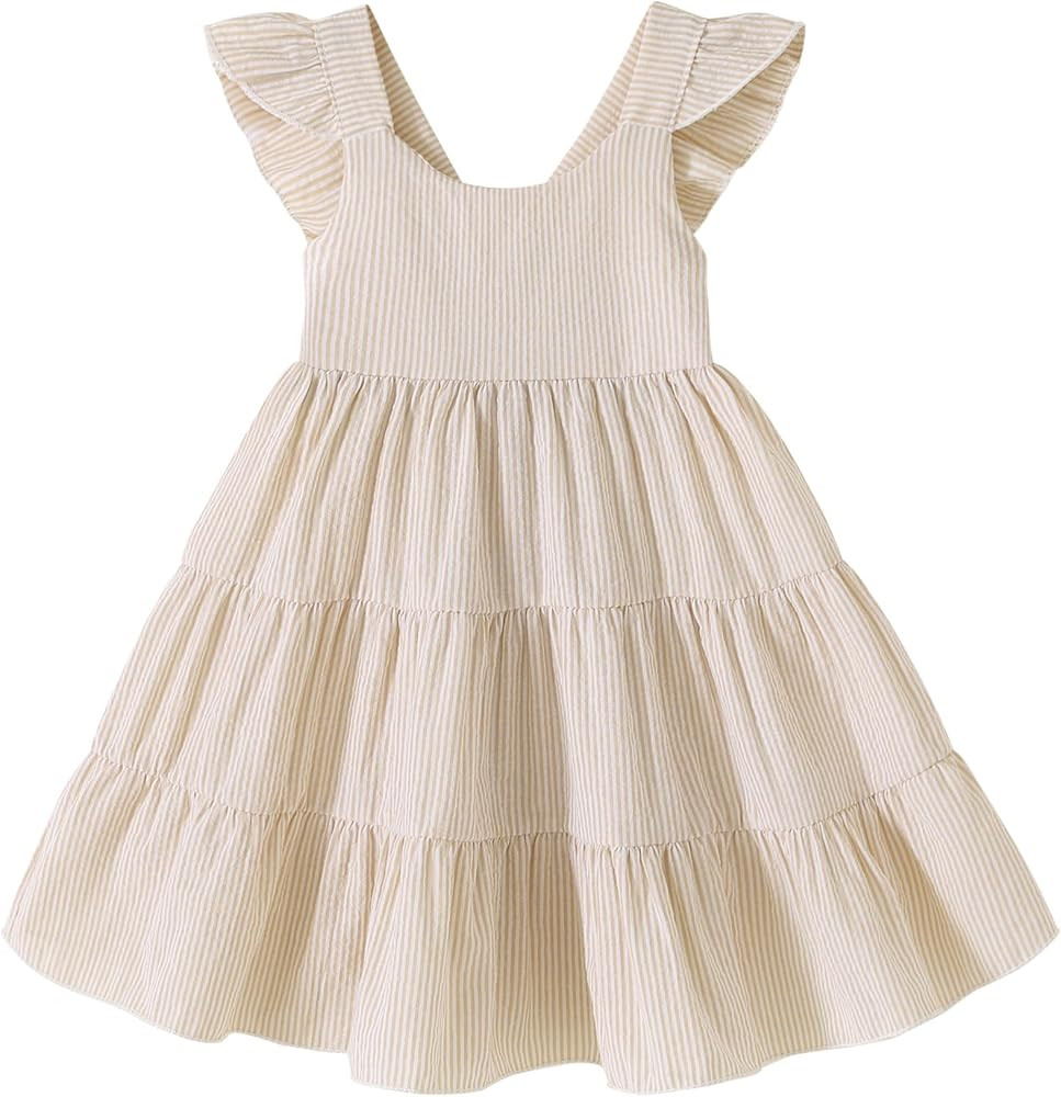 YOUNGER TREE Toddler Baby Girls Dress Summer Ruffle Sleeve Halter Casual Kids Beach Sundress | Amazon (US)
