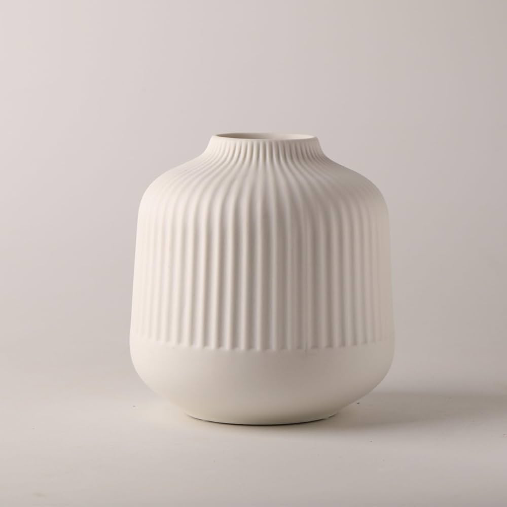 White Ceramic Vase, 6 Inch Flower Vases Home Decor, White Ribbed Vase for Pampas Grass, Vases for... | Amazon (CA)