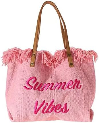 Rong Shop Women Large Beach Canvas Tote Bag Summer Vibes Beach Bag Big Capacity Tassel Handbag | Amazon (US)