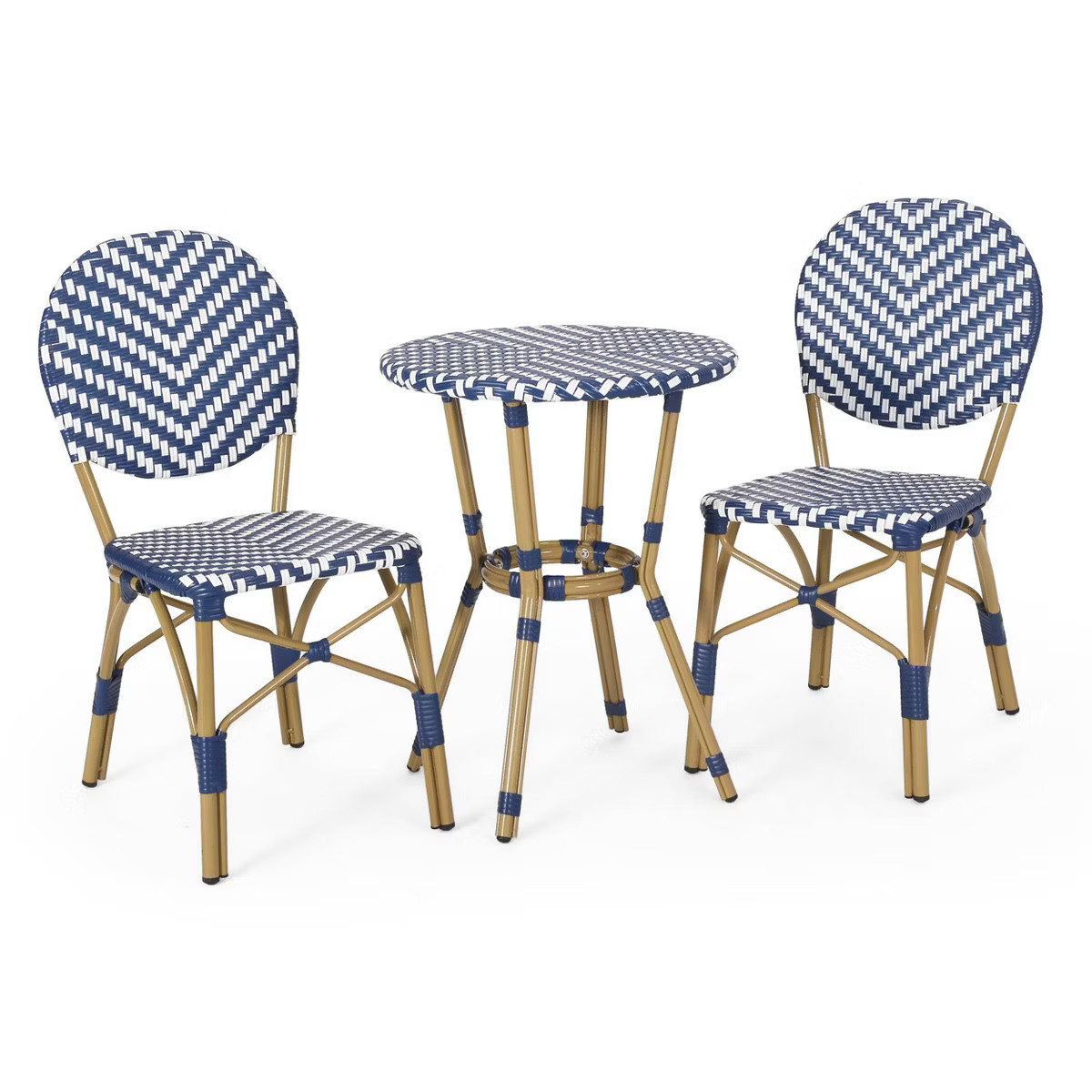 Picardy 3pc Outdoor Aluminum French Bistro Set - Navy/White/Bamboo - Christopher Knight Home | Target