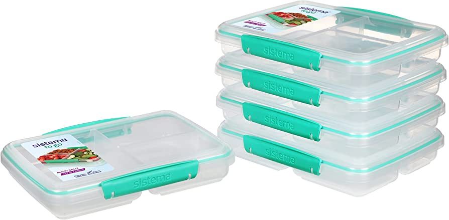 Sistema 5-Piece Food Storage Containers with 3 Compartments and Lids for Meal Prep, Dishwasher Sa... | Amazon (US)