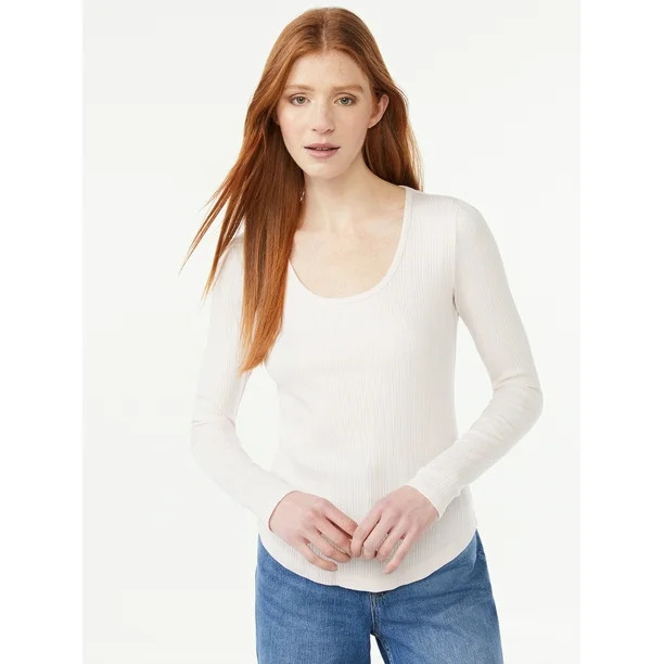 Free Assembly Women's U-Neck Novelty Rib Tee with Long Sleeves | Walmart (US)