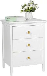 3 Drawer Nightstand White Side Table Bedroom End Table for Living Room Bedroom with Storage 1 Set... | Amazon (US)